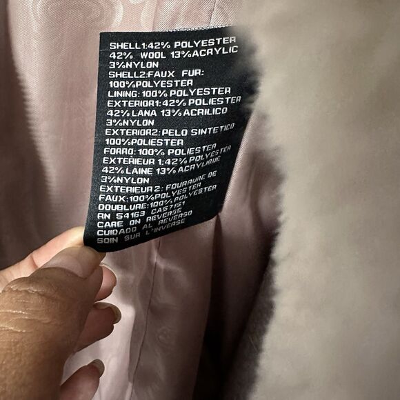 Jessica Simpson Womens Sz S Blush Pink Faux Fur Collar Coat Wool Blend Belted - Picture 8 of 8